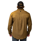 Back view product shot of the brass TD Stretch Flannel Work Shirt, a soft and comfortable tactical flannel built for Range Day, rugged work apparel, and everyday versatility.