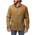 Front view product shot of the brass TD Stretch Flannel Work Shirt, a soft and comfortable tactical flannel built for Range Day, office wear, and rugged work apparel.