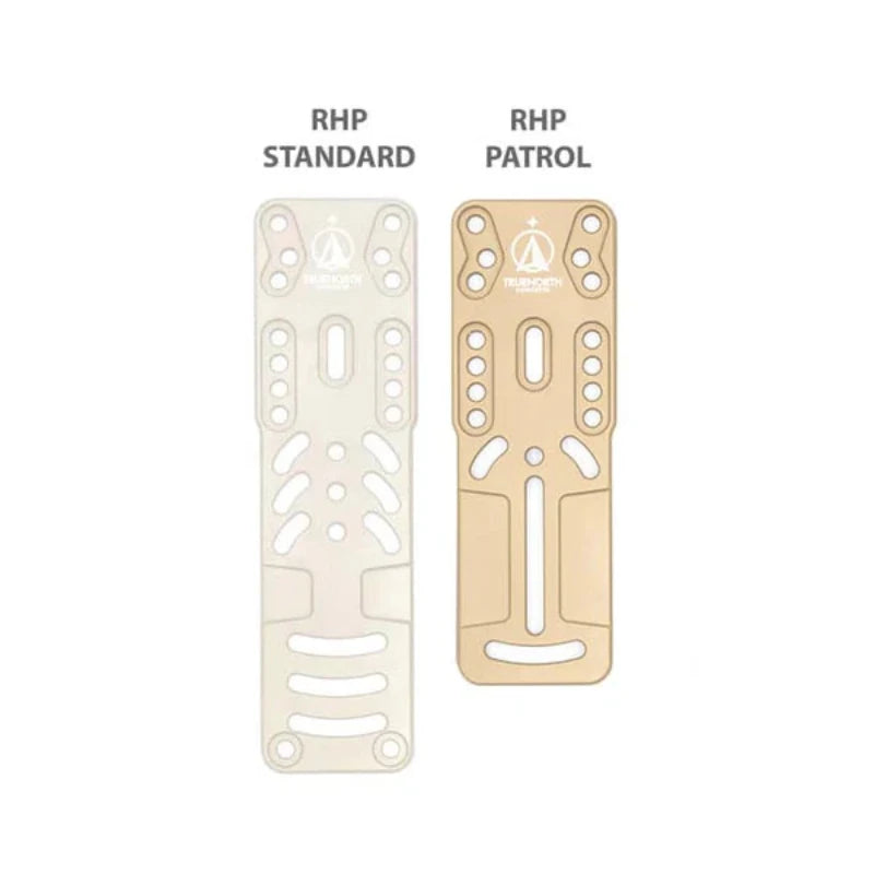 Comparison diagram showing the True North Concepts Rigid Holster Platform Patrol alongside standard and duty-length holster mounting platforms.