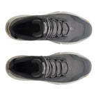 Top-down view of the Under Armour UA Charged Valsetz Mid Tactical Boots in Clay Green showing the grey-tone upper, lacing structure, padded collar, and overall ergonomic boot shape. Emphasizes the secure mid-cut fit, breathable synthetic construction, and tactical design built for long hours on foot, responsive movement, and mixed-terrain performance.