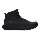 Product image of the Under Armour UA Charged Valsetz Mid Tactical Boots in Black showing the mid-cut profile, lightweight synthetic upper with PU abrasion overlays, and Vibram XS Trek outsole. Highlights the Charged Cushioning midsole, anti-fatigue Contoura Support footbed, and slip resistant construction engineered for all-day tactical performance and unpredictable terrain.