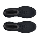 Top-down view of the Under Armour UA Charged Valsetz Mid Tactical Boots in Black showing the mid-cut collar height, lacing structure, padded tongue, and overall boot shape. Highlights the ergonomic fit, breathable synthetic upper, and supportive design built for tactical movement, long shifts, and mixed-terrain performance.