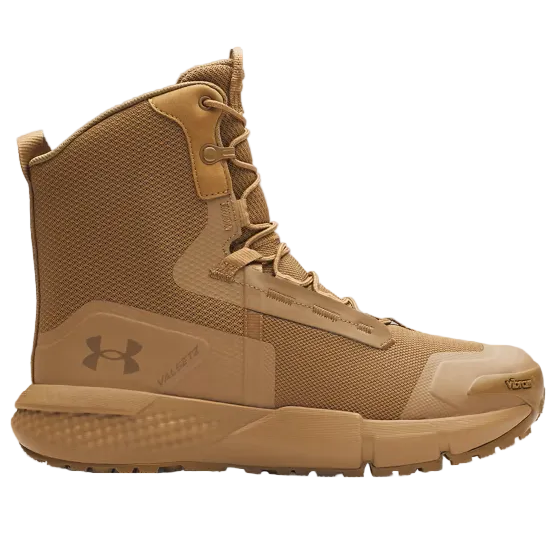 Side view of the Under Armour Valsetz Tactical Boots showing the lightweight synthetic upper, PU abrasion panels, Charged Cushioning midsole, and Vibram XS Trek outsole designed for duty use, range training, and long hours on your feet.