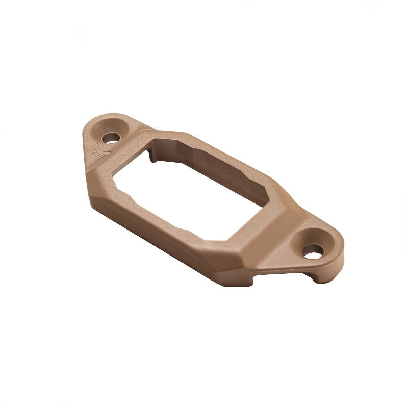 Product shot of the Unity AXON™ SL M-LOK Mounting Kit in Flat Dark Earth showing its minimalist design and durable high-impact polymer frame. Converts AXON SL remote switch for direct M-LOK rail mounting, reducing bulk and snag points on tactical rifles. Includes M-LOK screws and nuts for secure attachment. Lightweight (<0.5 oz) and ideal for military, law enforcement, and precision shooters. AXON SL switch sold separately.