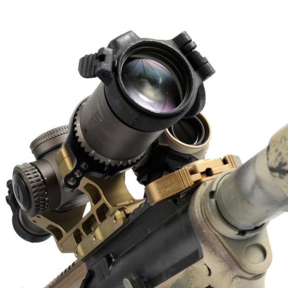 Unity FAST LPVO Scope Mount installed on rifle with LPVO optic | Heads-up shooting position, clip-on NVG compatible mount