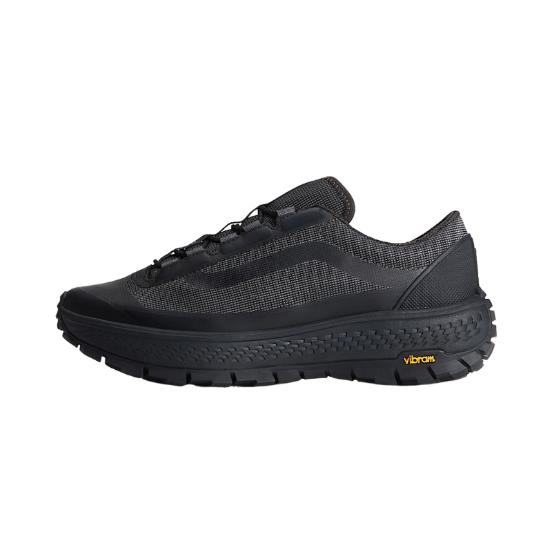 Black running shoe on a white background
