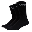 Three pairs of Vans Classic Crew Socks in Black featuring cushioned ribbed construction, athletic fit, and the signature Vans logo at the cuff.