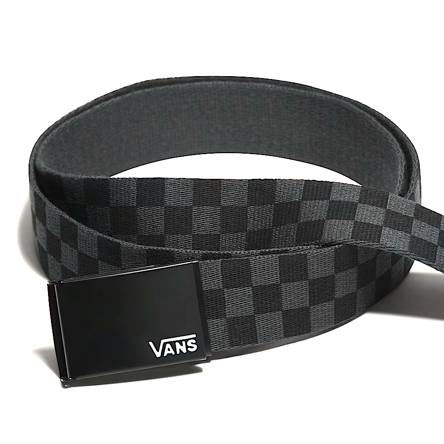 Vans Deppster Web Belt in charcoal and black checker pattern, a tactical-style adjustable belt with clamp closure built for durability and daily wear