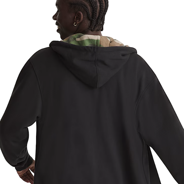 Back view of Vans Dover Thermal Zip Hoodie featuring midweight black fleece with embroidered patch and full-zip closure for tactical comfort.