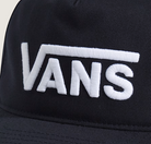 Close-up of embroidered Drop V logo on the Vans Drop V Snapback Hat in Parisian Nights navy, showing clean stitching on structured front panel