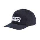 Front view of the Vans Drop V Snapback Hat in Parisian Nights navy, featuring 5-panel structure, curved bill, and embroidered Drop V logo for everyday wear