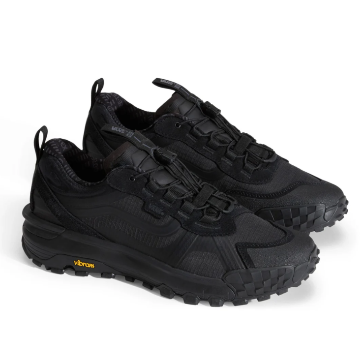 Pair of Vans MTE Crosspath shoes in Black on Black featuring a water-resistant upper, UltraCush cushioning, and all-terrain outsole for everyday and outdoor use.