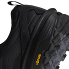 Close-up of the Vans MTE Crosspath Black on Black heel area showing the durable construction, pull loop, and Vibram outsole integration.