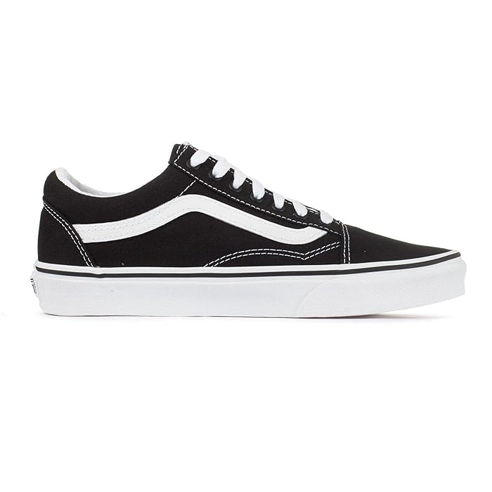 Vans Old Skool Shoe in Black and White featuring the iconic side stripe, suede and canvas upper, and classic low-top skate silhouette.