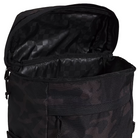 Top view of the Vans Omit Backpack unzipped showing the interior laptop sleeve and mesh zip pocket inside the rugged Cordura 28 liter main compartment designed for organized everyday and range use.