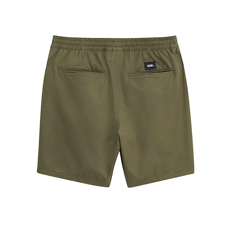 Back view of Vans Range Sport Shorts in Mossy Olive highlighting the comfortable fit and lightweight construction.