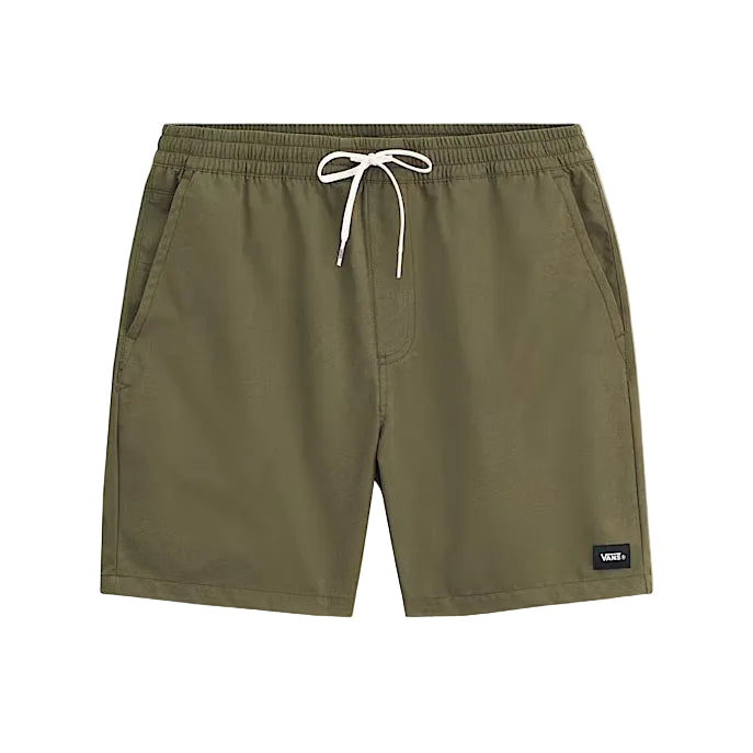 Vans Range Sport Shorts in Mossy Olive featuring lightweight stretch fabric, a DWR finish, and an elastic waistband for active everyday wear.