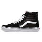 Alternate side view of the Vans Sk8-Hi in black and white, featuring suede and canvas uppers with the iconic white Sidestripe. High-top skate shoe with reinforced toe cap, padded collar, and Vans’ durable waffle outsole for traction and all-day wear.