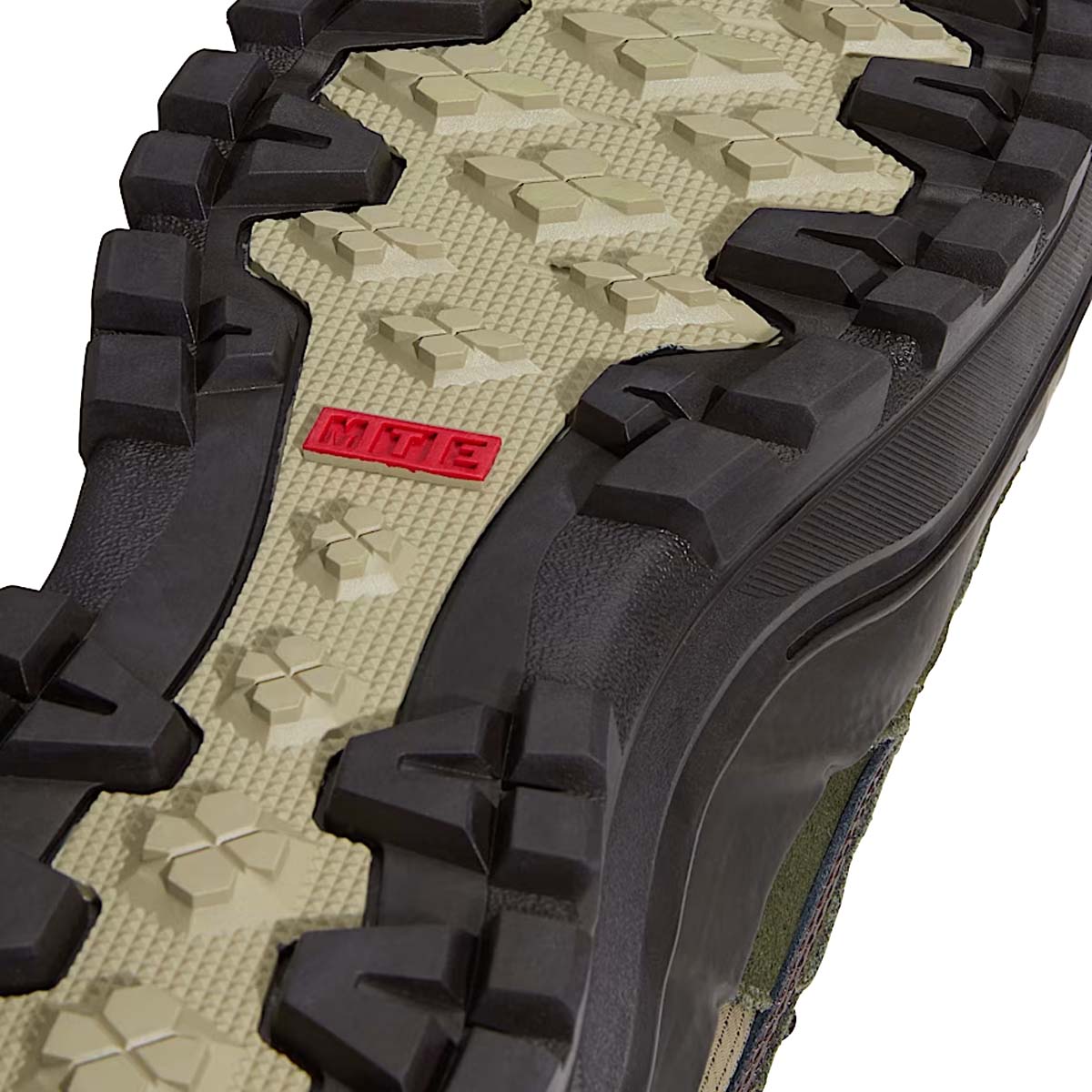Close-up of the Vans Sk8-Hi GORE-TEX Insulated Shoe in Green Brown featuring the All-Trac outsole designed for traction in wet, snowy, and uneven conditions.