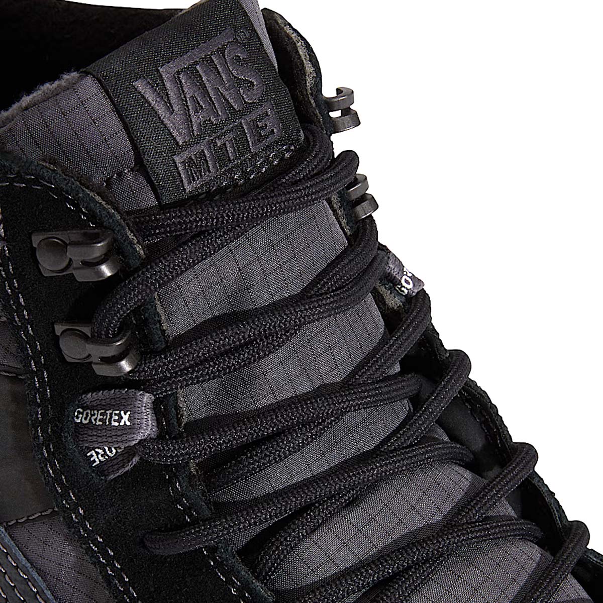 Close-up of the Vans Sk8-Hi GORE-TEX Insulated Shoe showing the reinforced lace system and durable weather-resistant upper materials.