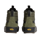 Back view of olive green Vans Sk8-Hi Waterproof MTE featuring padded heel collar and waterproof construction for cold-weather comfort and daily durability