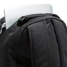 Detail of the black Vans Startle Backpack showing the reinforced top carry handle and padded laptop compartment, built for daily commutes and weekend missions