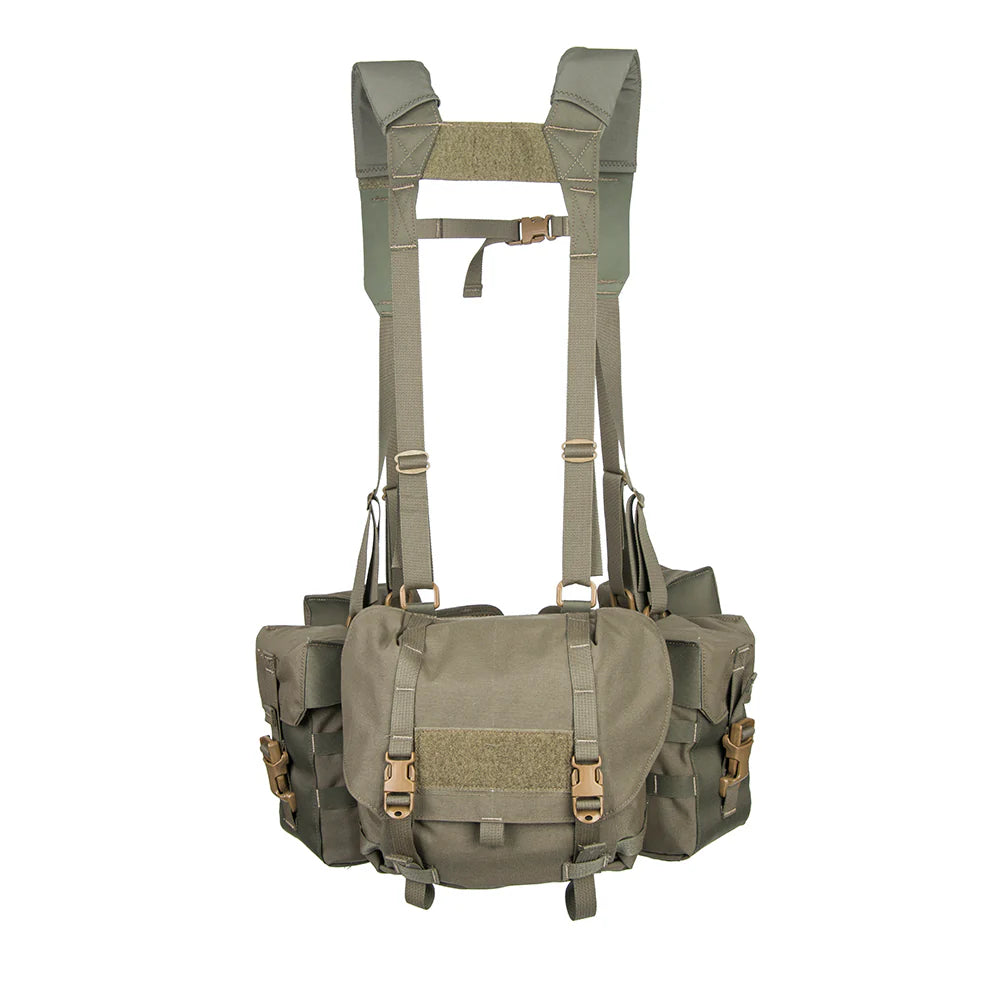 Velocity Systems Jungle Butt Pack mounted as part of a chest rig and load-bearing setup, providing accessible storage for mission-essential gear while maintaining a streamlined field loadout.
