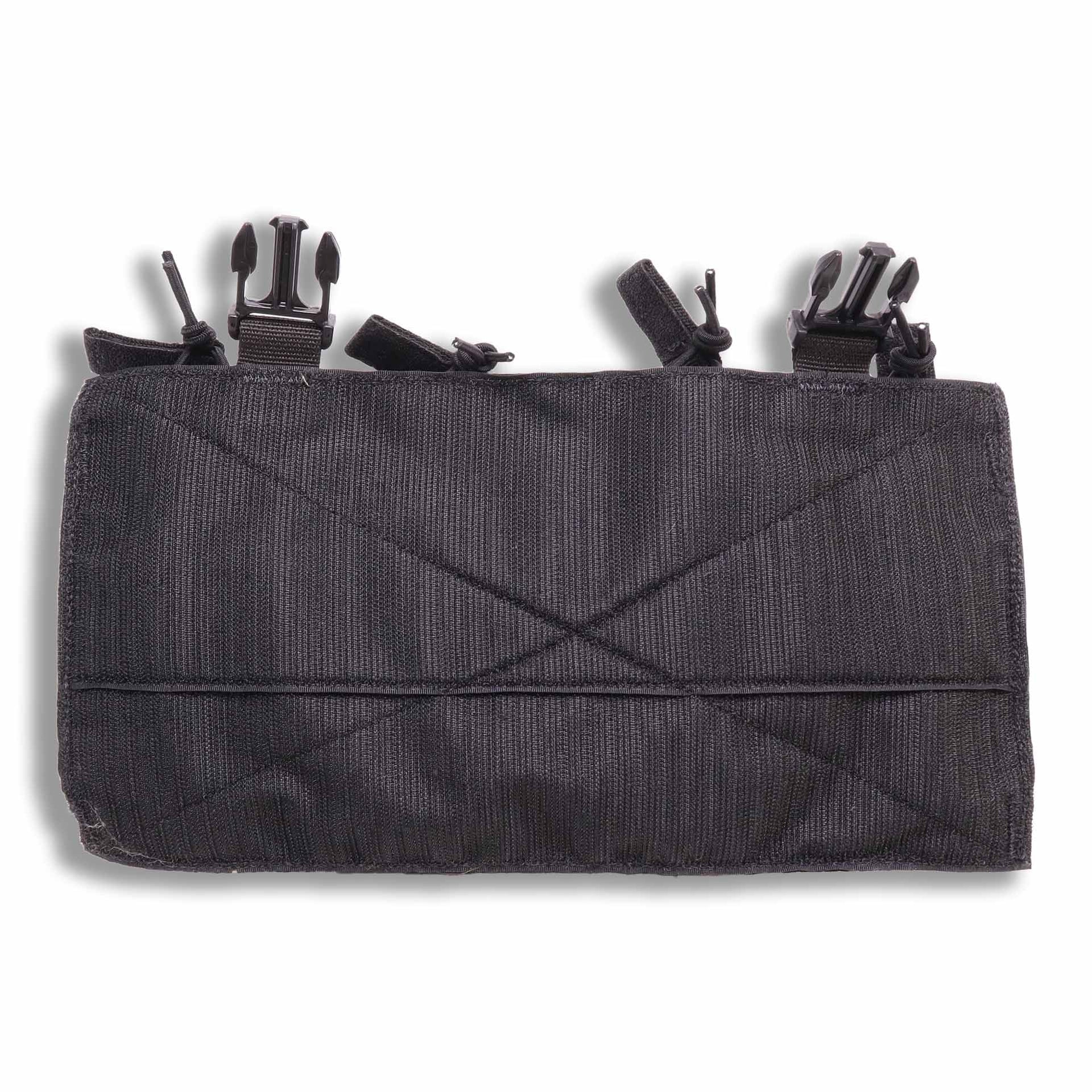 Rear view of Velocity Systems Quad 5.56 SwiftClip Placard GP in Black showing full hook and loop backing surface for plate carrier attachment, modular SwiftClip compatible 5.56 mag placard designed for streamlined tactical setups