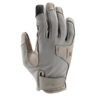 A single gray knit tactical glove with mono colored panels on the back of the hand and fingers, shown against a plain white background.