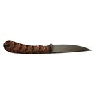 Close up of sculpted maple handle scales on Winkler WK Operator Knife highlighting ergonomic contouring and hardware
