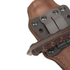 Close up of sculpted maple wood handle scales on Winkler Blue Ridge Crusher tactical fixed blade