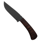 Close up of 4.75 inch 80CrV2 high carbon steel blade with black oxide finish on Winkler Highland Hunter maple handle variant