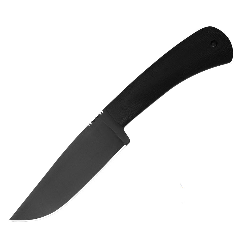 Winkler Highland Hunter black laminate smooth handle fixed blade knife with black oxide 80CrV2 steel blade