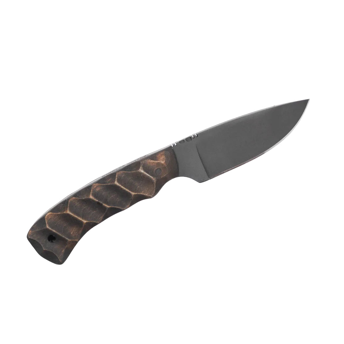 Macro view of thumb index file work on Winkler Huntsman maple compact fixed blade for improved control during hunting and field tasks