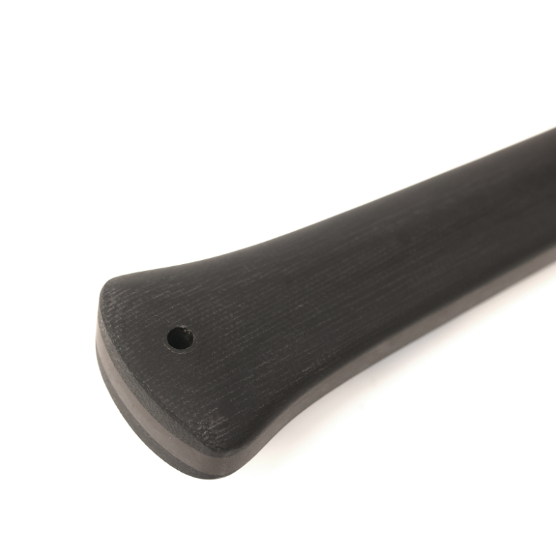 Macro view of Winkler Ridge Line Hatchet black laminate handle