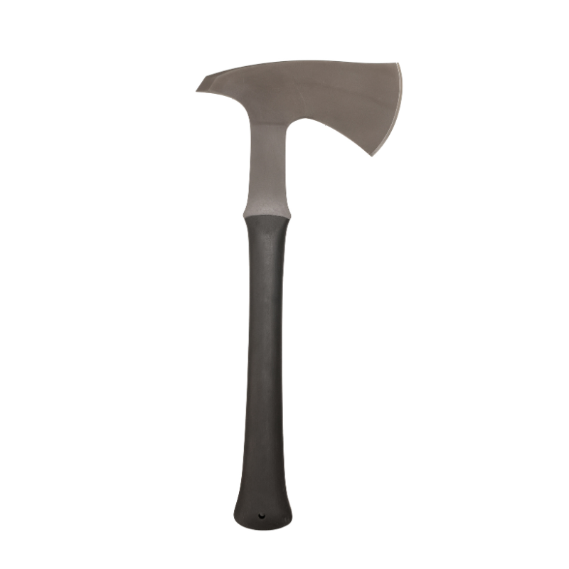 Winkler Ridge Line Hatchet with black laminate handle scales and black oxide 80CrV2 steel head featuring widened cutting edge and integrated breaching spike