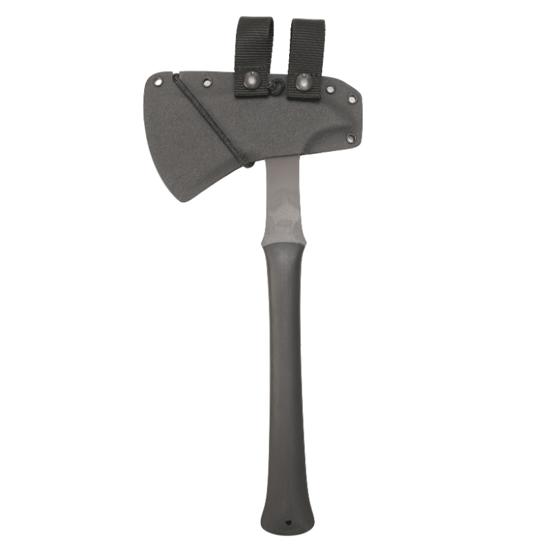 Winkler Ridge Line Hatchet black laminate secured in fast draw Boltaron sheath with heavy duty shockcord retention system