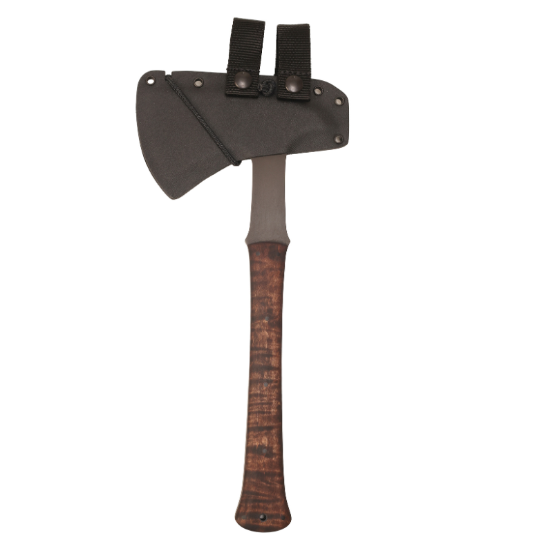 Winkler Ridge Line Hatchet maple handle secured in fast draw Boltaron sheath with HD shockcord retention and Mil Spec Pull The Dot nylon straps