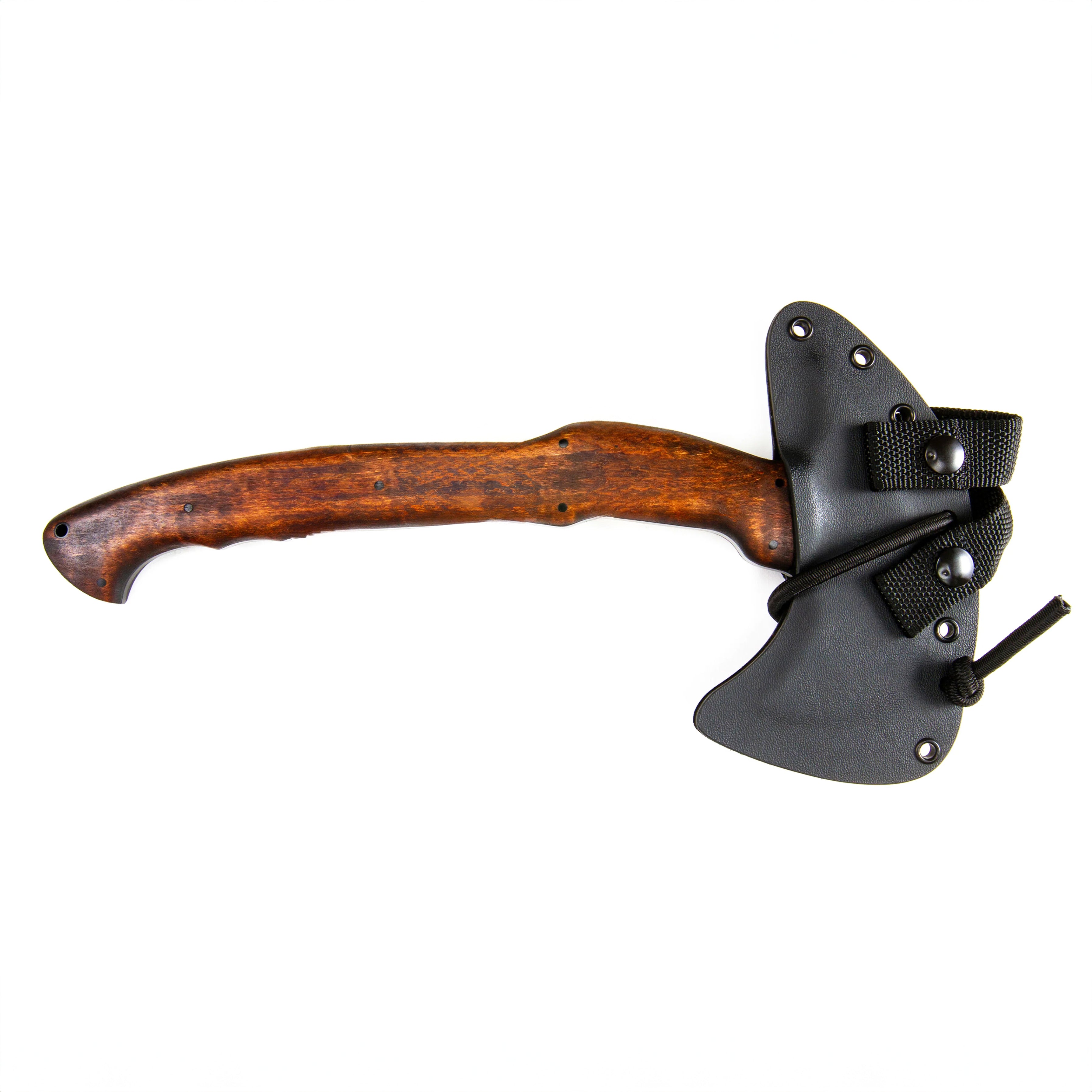 Winkler RnD Full Size Axe secured in lined Boltaron fast draw sheath with HD shock cord retention system