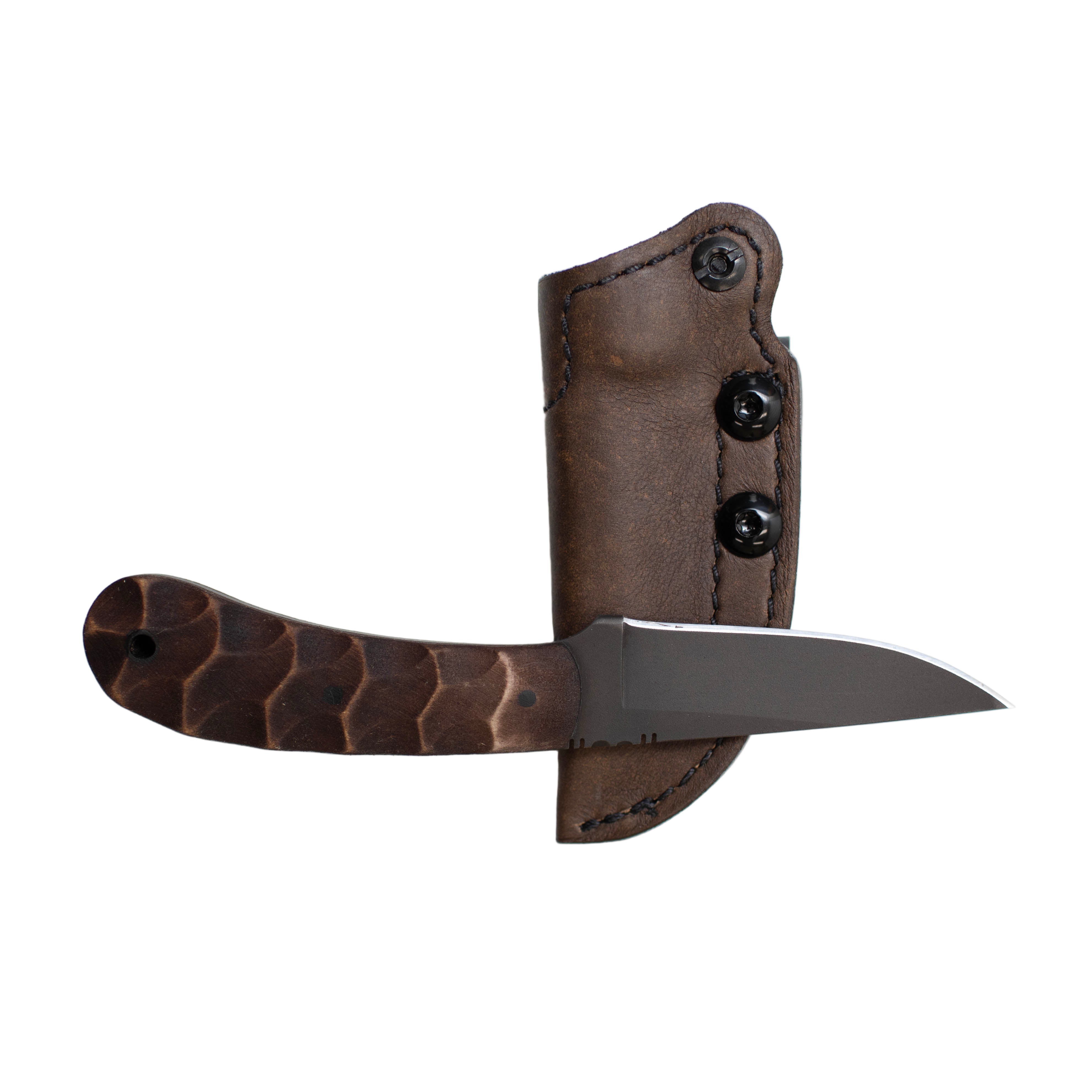 Winkler SD2 Walnut Sculpted compact drop point fixed blade with black oxide 80CrV2 steel designed for discreet tactical EDC carry