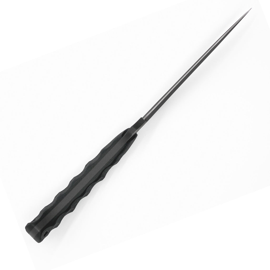 Side view of Winkler Shadow Strike with sculpted black laminate handle displaying contoured grip and slim tactical blade profile