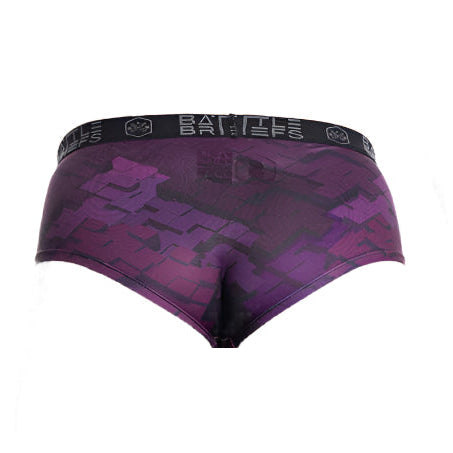 Back view of the Purple Cube Women’s Battle Briefs featuring bold geometric graphics and a cheeky cut, built with moisture-wicking stretch fabric for performance and comfort.