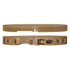 Inner and Outer Coyote Brown tactical belts with metal buckles on a white background