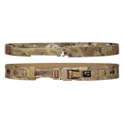Multicam camouflage belt with a buckle on a white background
