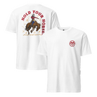 Front and back view of t-shirt on a white background