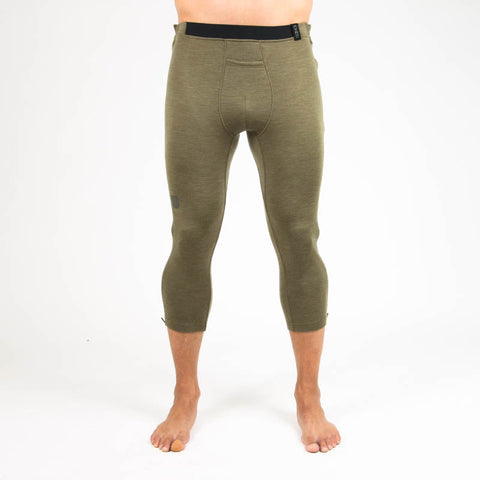 Merino 3/4 length long john bottoms in mid-weight thickness and Burnt Olive color from MTHD brand