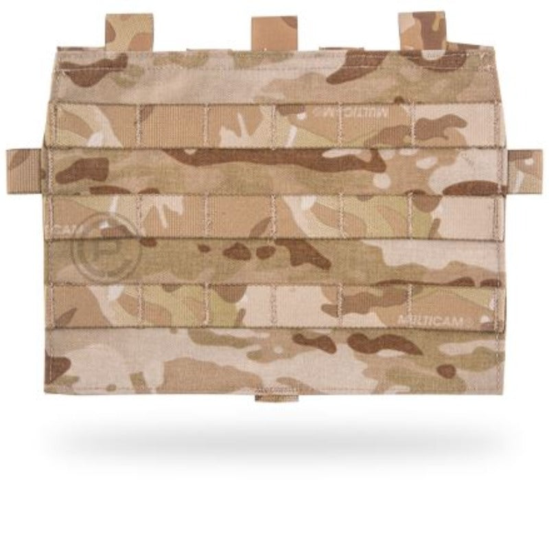 Crye Precision AVS Detachable Flap MOLLE in MultiCam Arid featuring a lightweight front panel design with three rows of MOLLE webbing for customizable pouch and accessory mounting on AVS and JPC plate carriers.