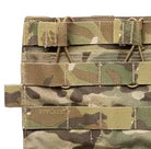 Close up detail of Crye Precision AVS Detachable Flap M4 Flat in Multicam showing durable tactical fabric construction, shock cord magazine retention, and low profile design for three rifle magazines on Crye AVS and JPC plate carriers