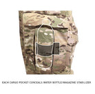 Close-up of the Crye Precision G3 Combat Pants cargo pocket showing the expandable storage design and internal retention features.