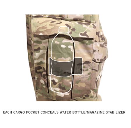 Close-up of the Crye Precision G3 Combat Pants cargo pocket showing the expandable storage design and internal retention features.